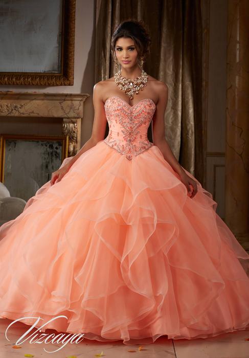 peach and gold quinceanera dresses