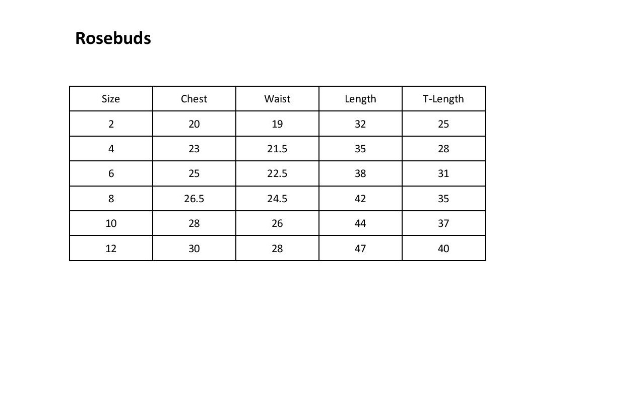 B2 Dress Size Chart