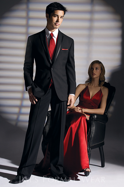 prom tux with red dress