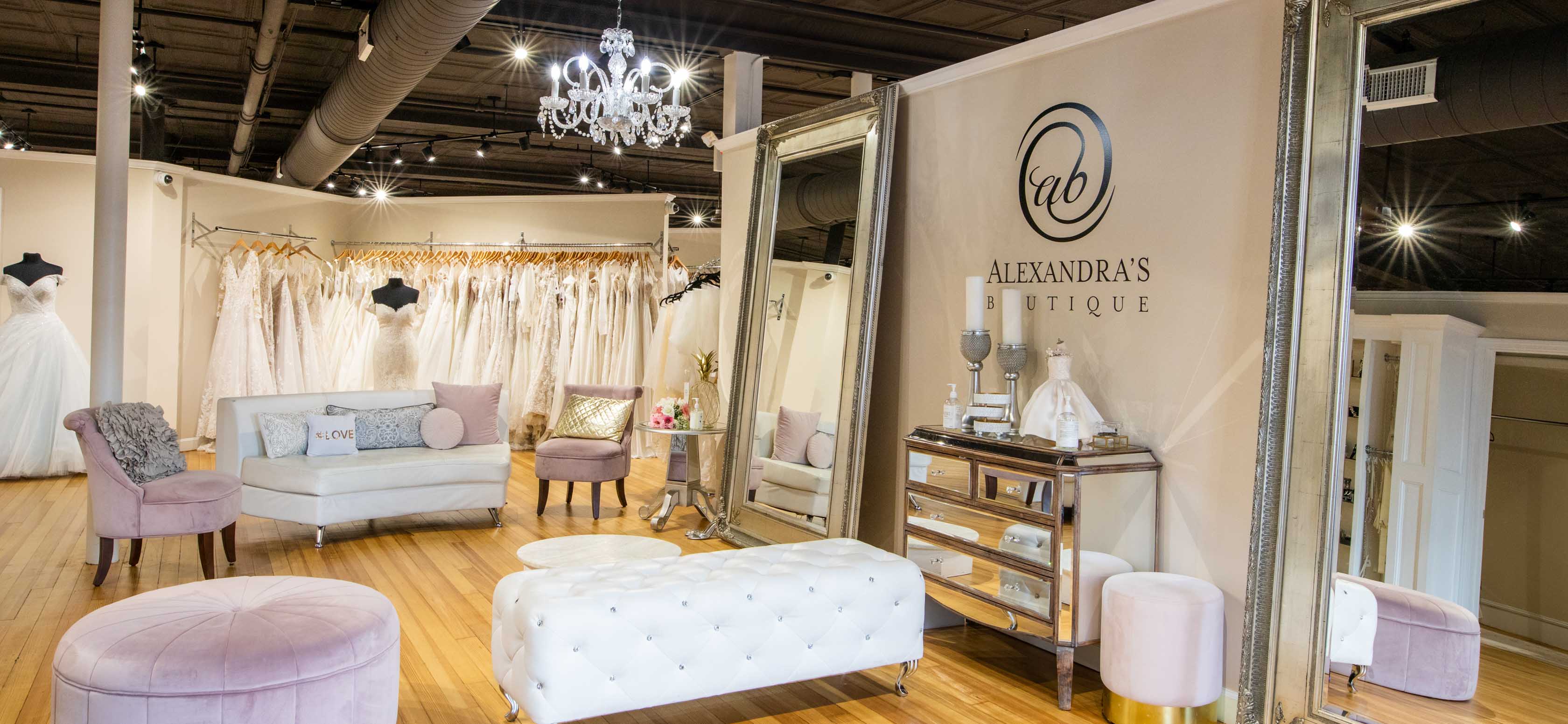 The interior of the bridal boutique.