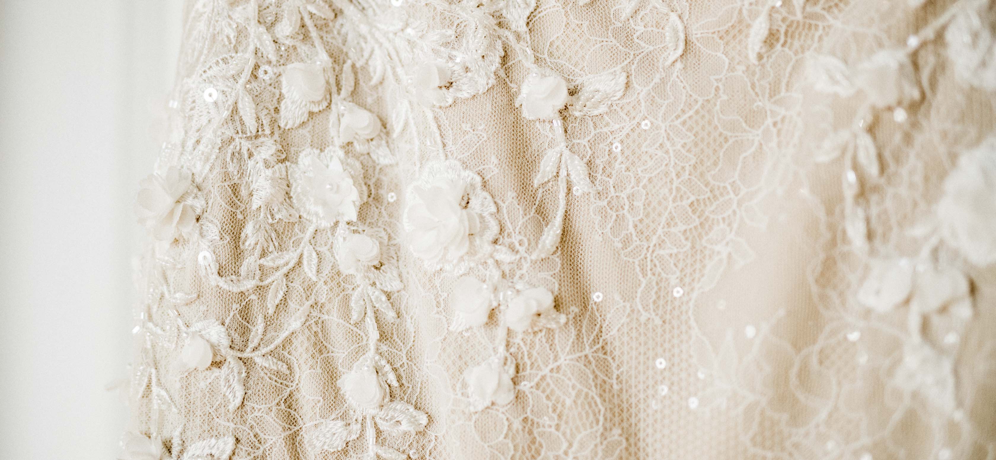 The fabric of a wedding dress.