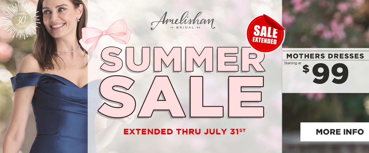 Sparkle and Save Mothers Event at Amelishan Bridal featuring mother of the bride and groom dresses on sale June 6 through 21 in Hubertus, Wisconsin.