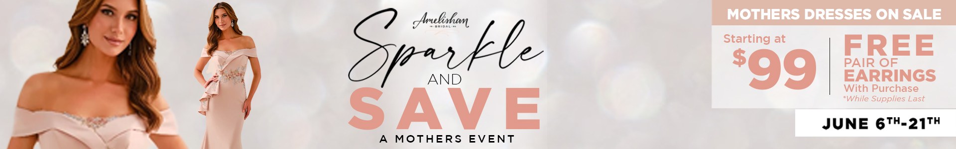 Sparkle and Save Mothers Event at Amelishan Bridal featuring mother of the bride and groom dresses on sale in Hubertus, Wisconsin.