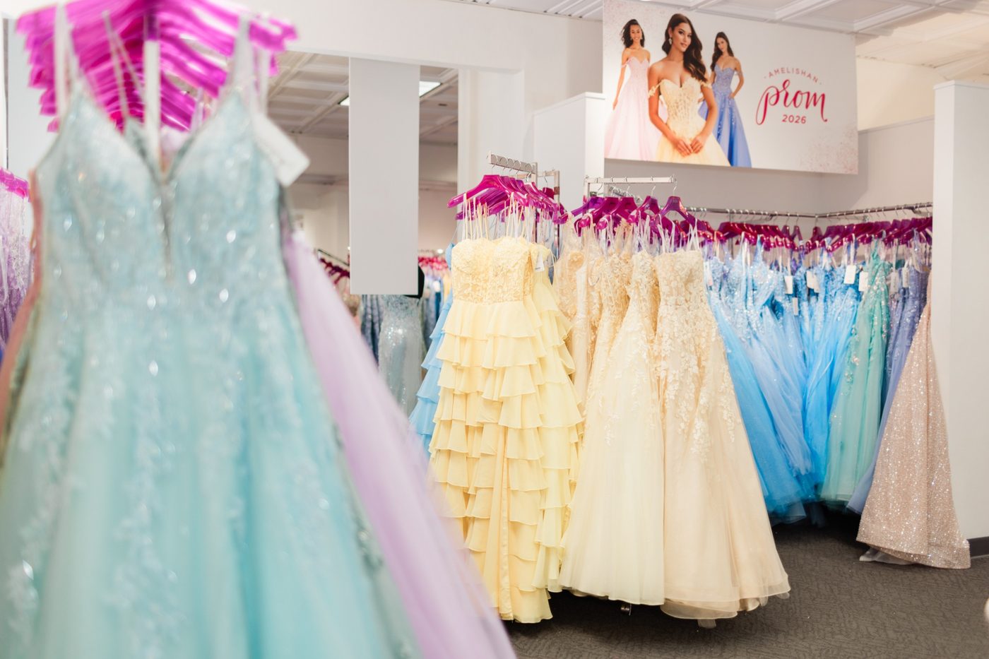 Amelishan Prom showroom with colorful dresses