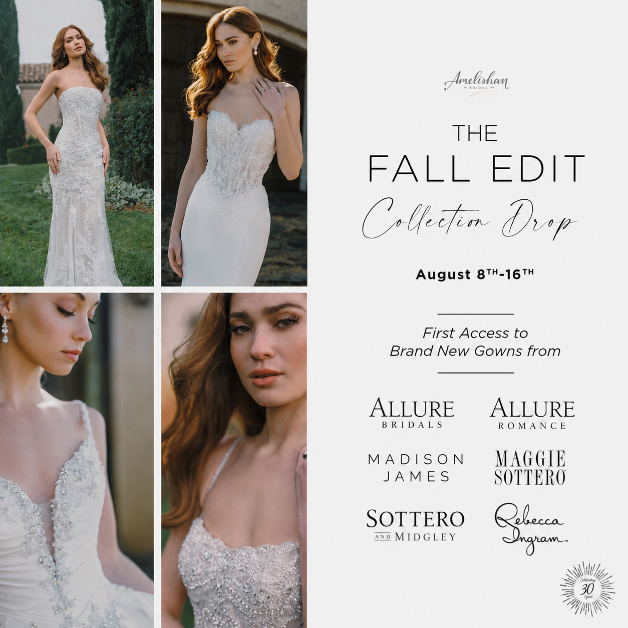 New designer wedding gowns featured in the Fall Edit at Amelishan Bridal near Milwaukee